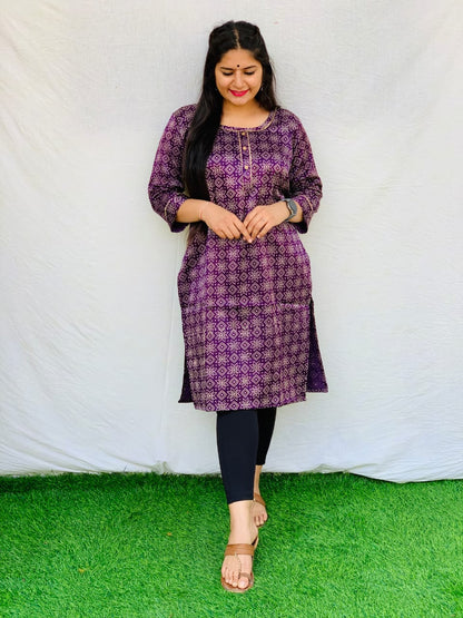 'Kavya' Purple Mashroo Long Straight kurti