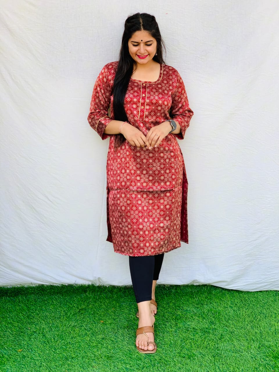 'Kavya' Maroon colour mashroo straight kurti