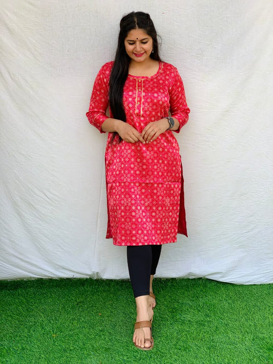 'Kavya' Pink Mashroo Printed Kurti