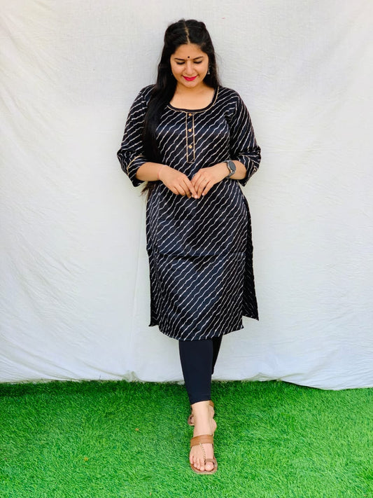 'Kavya' Black Mashroo Long straight kurti