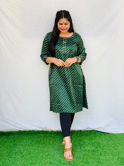 'Kavya' Green Mashroo Printed Kurti