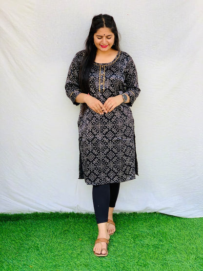 'Kavya' Black Mashroo Printed kurti