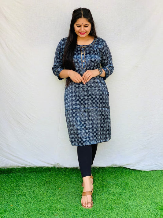 'Kavya' Blue Long Straight kurti