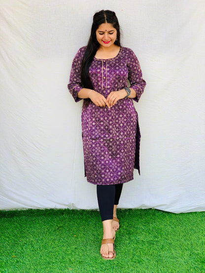 'Kavya' Purple Mashroo Long Straight kurti