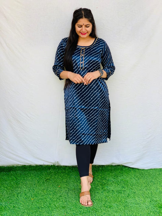 'Kavya' Blue Printed Mashroo Kurti