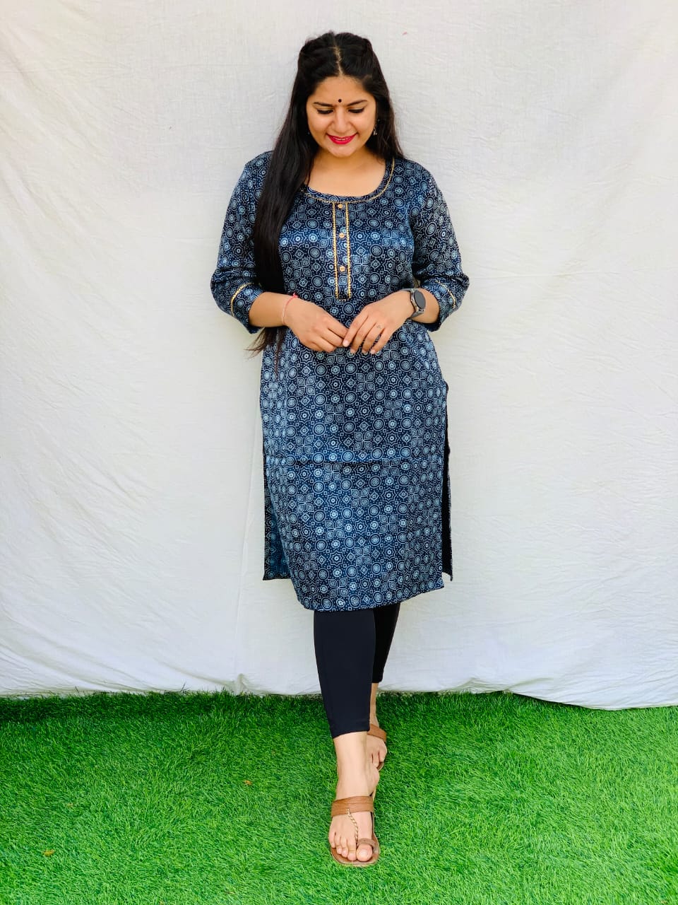 'Kavya' Mashroo Gotta patti lace long kurti