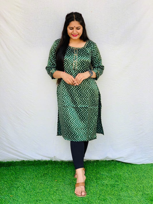 'Kavya' Green Printed Mashroo Kurti