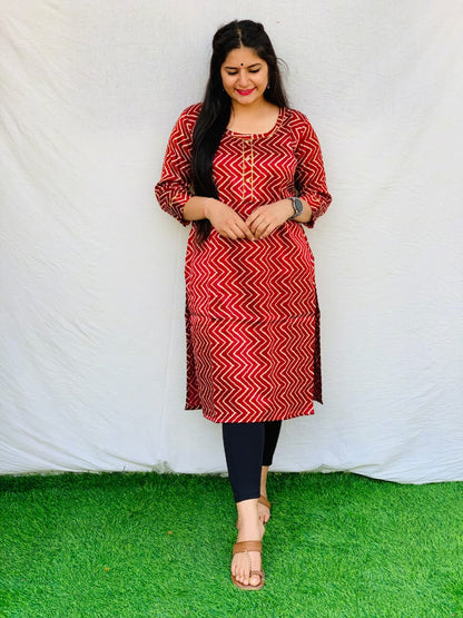 'Kavya' Maroon Mashroo long straight kurti