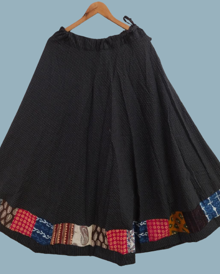 'Aarya' Black katha cotton skirt