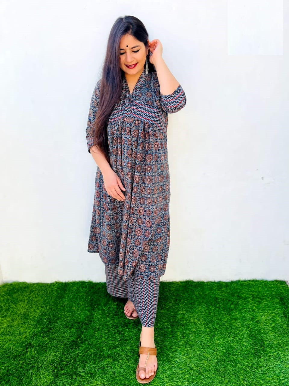 'Maisha' Blue Natural Cotton kurti plazzo set