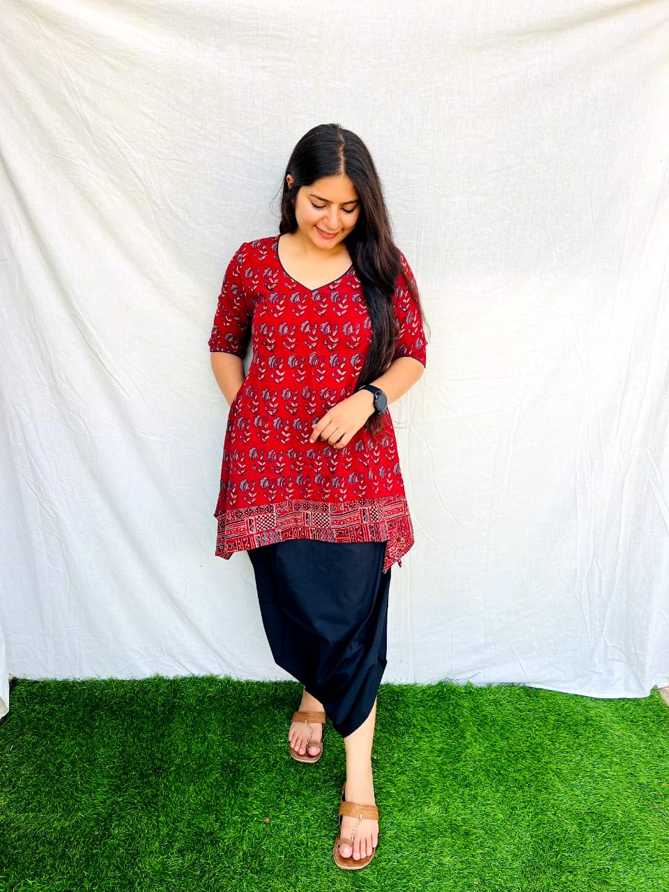 'Mayra' Maroon & Black Dhoti Co-ord set