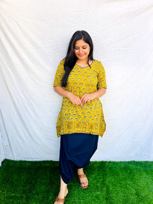 "Mayra" Yellow & Blue Natural Cotton Co-ord set